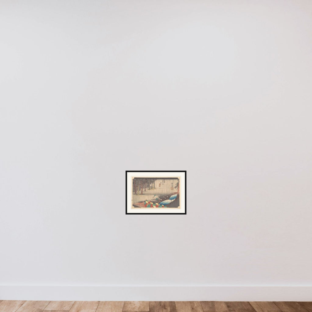 Spring Rain at Tsuchiyama (50th Station of the Tōkaidō) framed — shown to scale