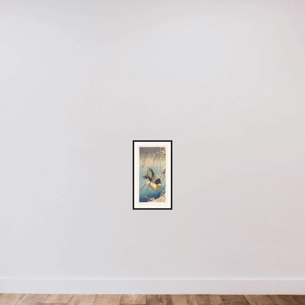 Mallard and Snow-covered Reeds framed — shown to scale