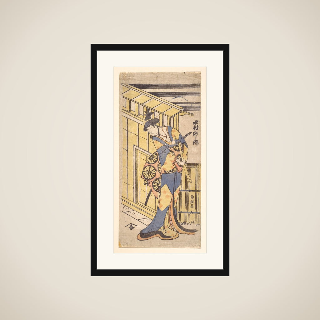 The Actor Nakamura Noshio II, in Female Role, Holding a Shakuhachi (Bamboo Flute) framed