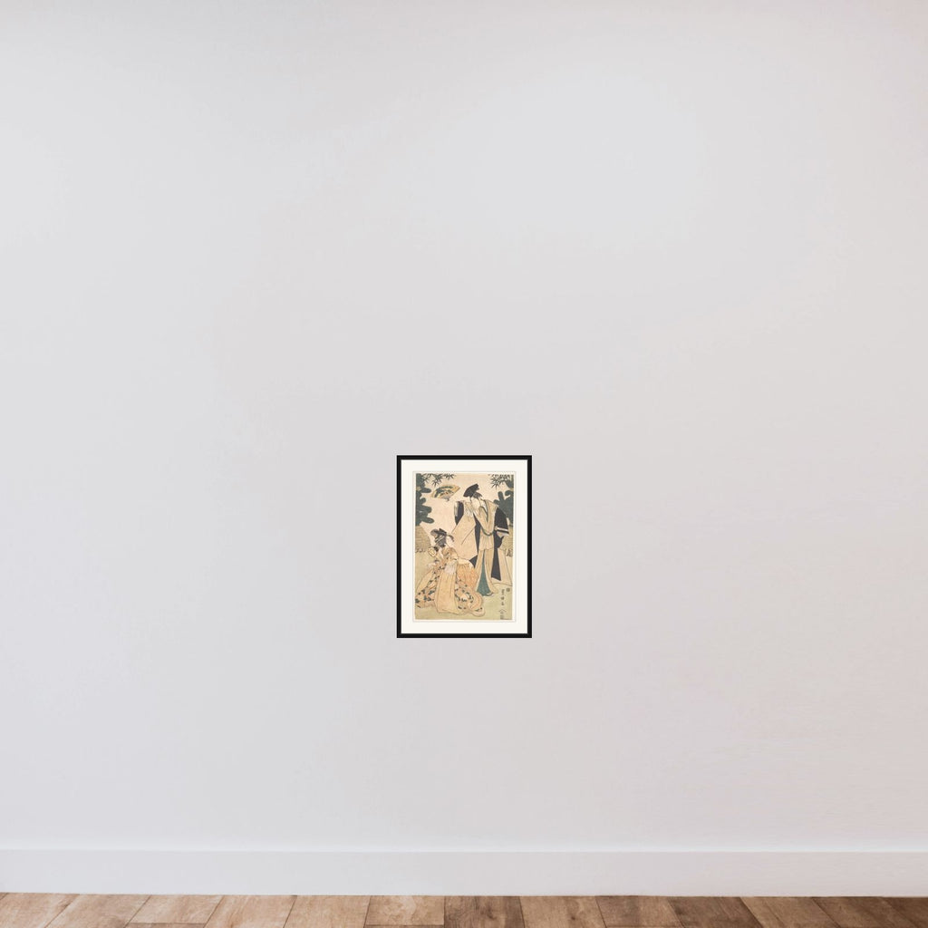 Young Lady with Drum and Man with Fan Saluting Her framed — shown to scale