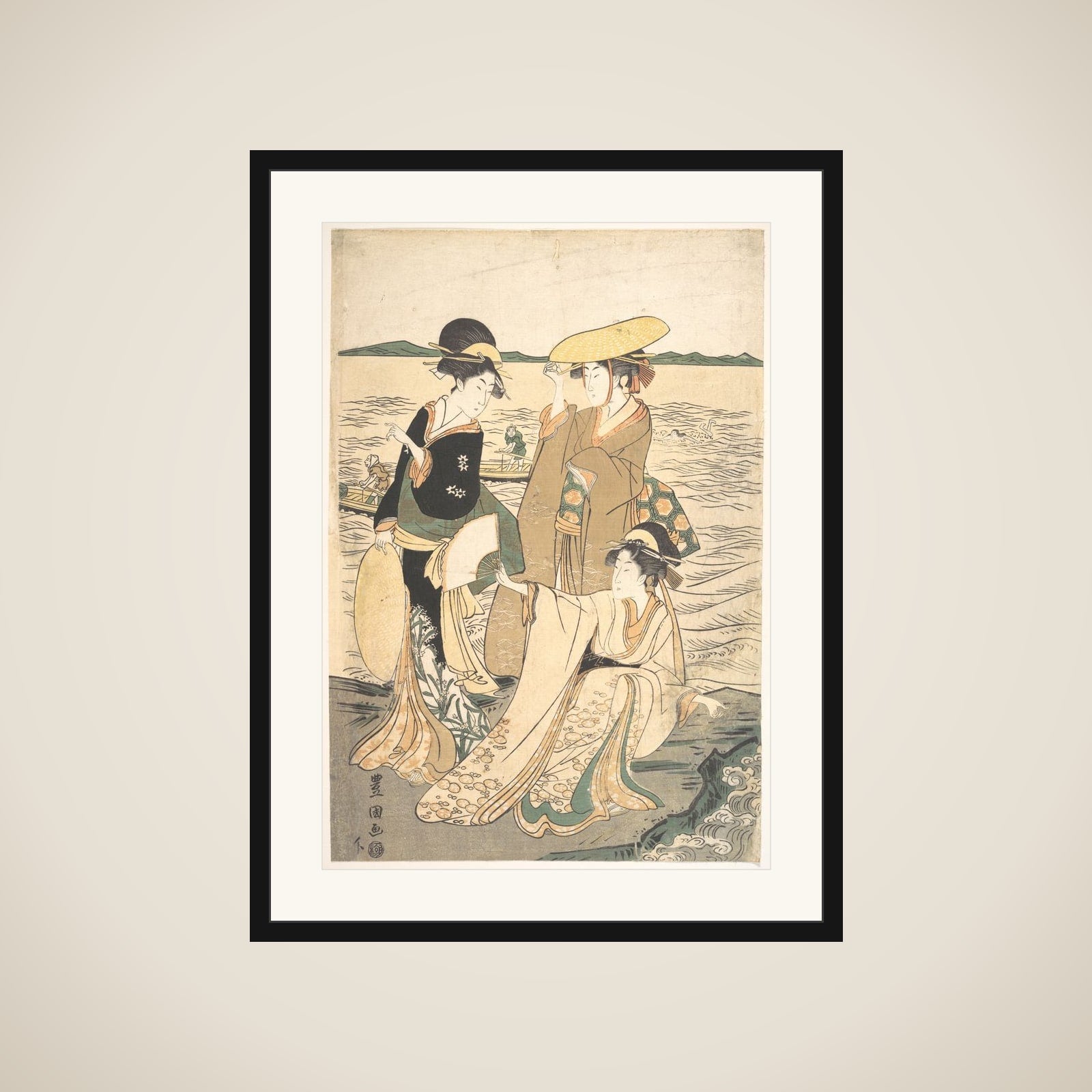 Three Young Ladies by the Seashore framed