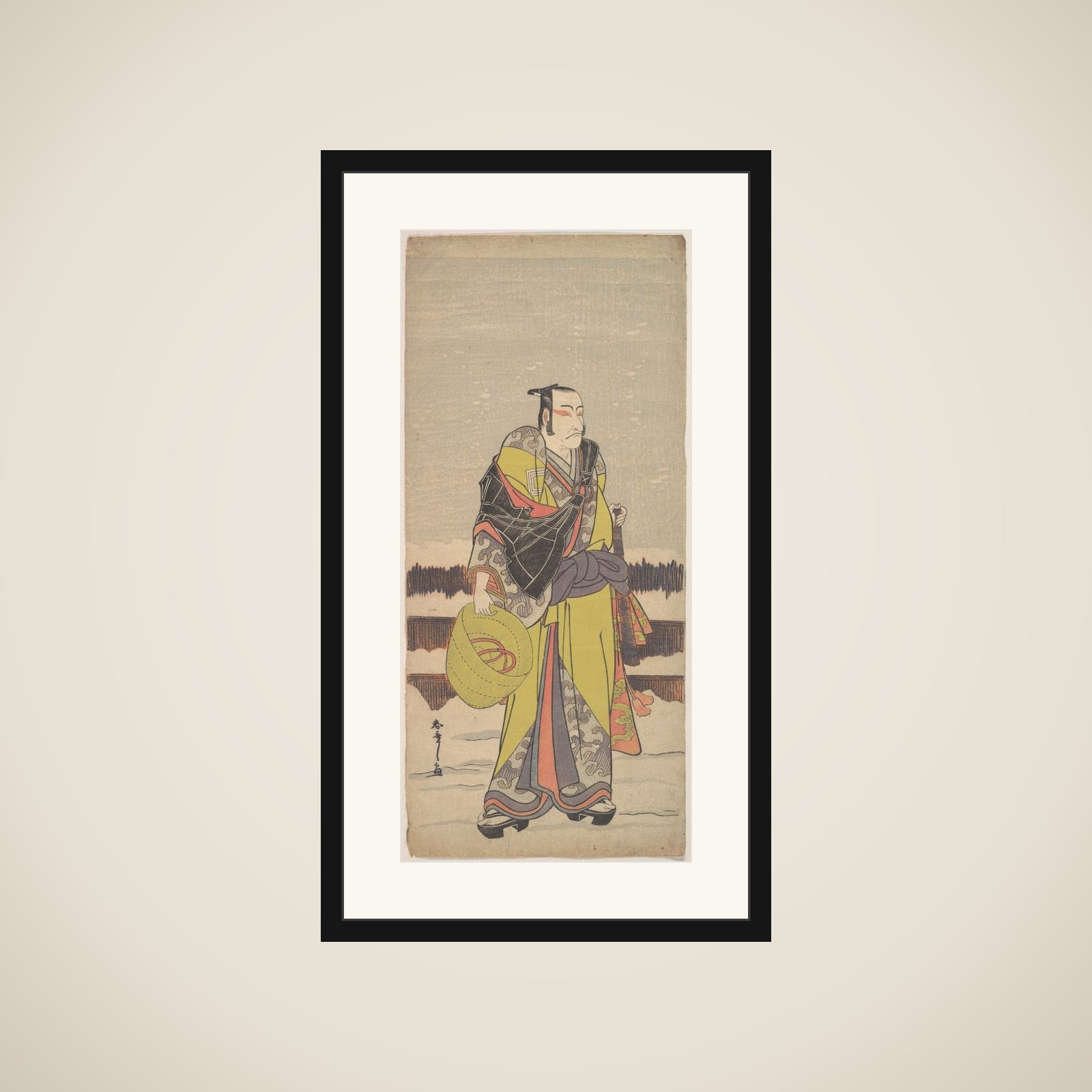Danjurō V as Kakogawa Honzō with a Komuso Hat and a Flageolet framed