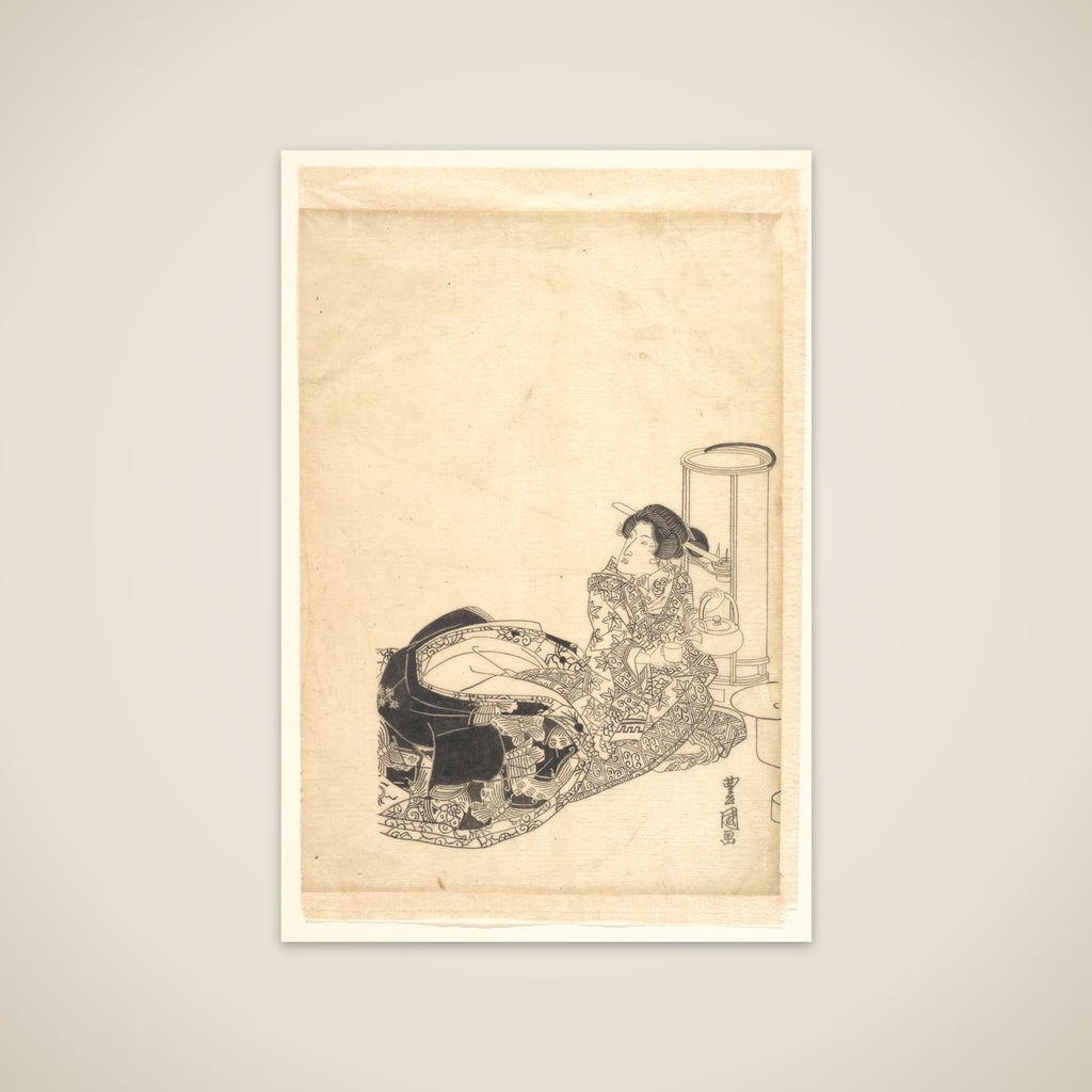 Courtesan or Actor as Courtesan Pouring Tea by the Light of a Lantern unframed print