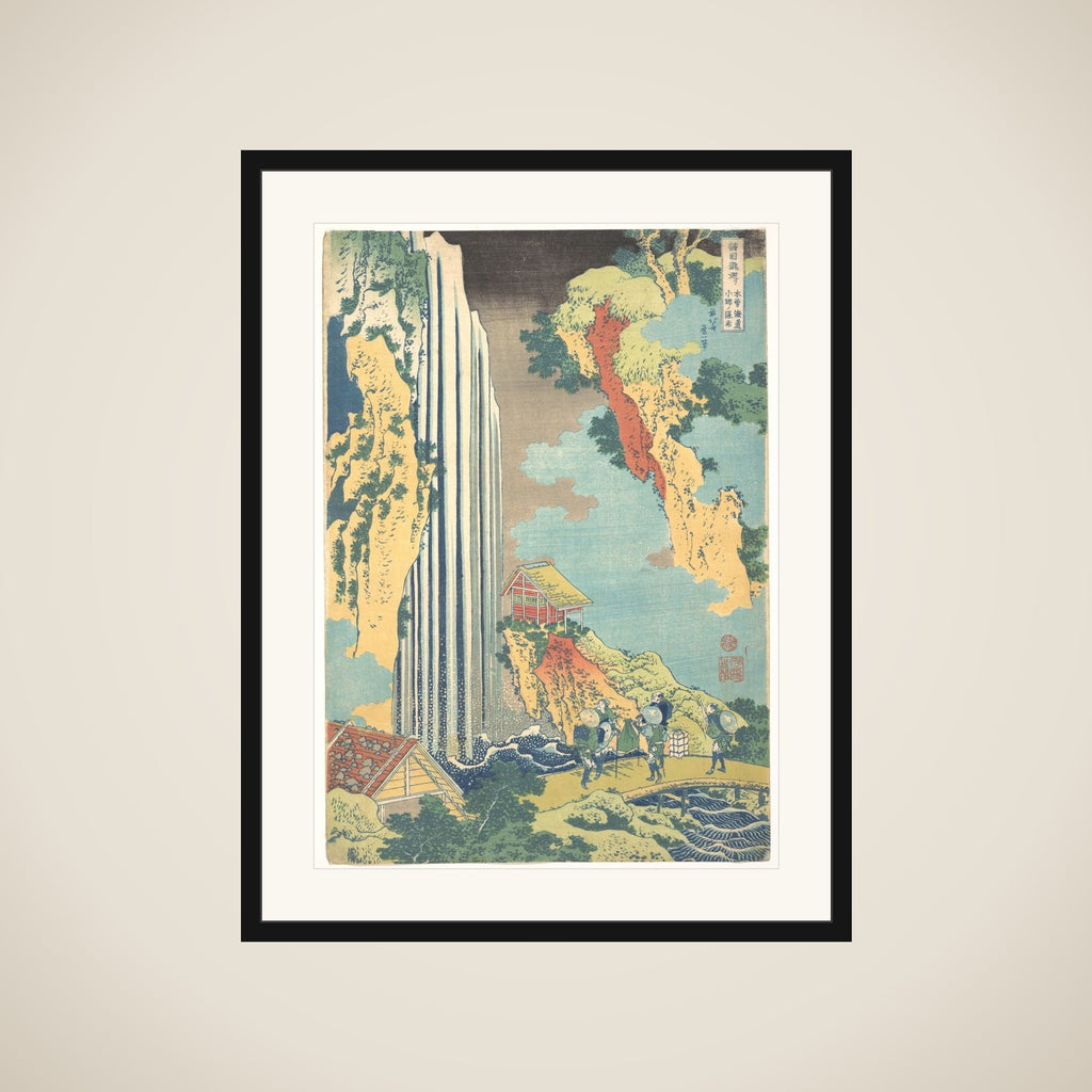 Ono Waterfall on the Kisokaidō (Kisokaidō Ono no bakufu), from the series A Tour of Waterfalls in Various Provinces (Shokoku taki meguri) framed