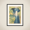 The Amida Falls in the Far Reaches of the Kisokaidō Road (Kisoji no oku Amida-ga-taki), from the series A Tour of Waterfalls in Various Provinces (Shokoku taki meguri) framed