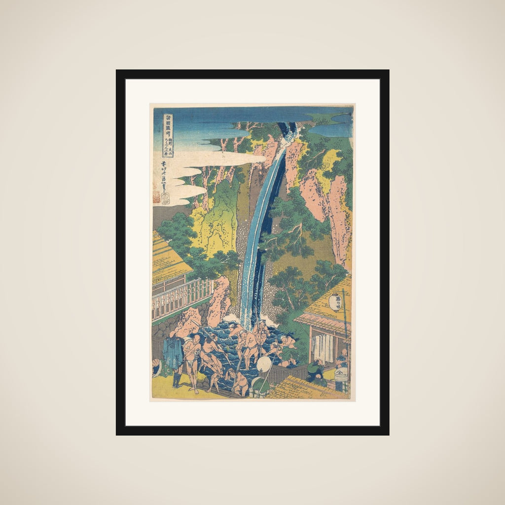 Rōben Waterfall at Ōyama in Sagami Province (Sōshū Ōyama Rōben no taki), from the series A Tour of Waterfalls in Various Provinces (Shokoku taki meguri) framed