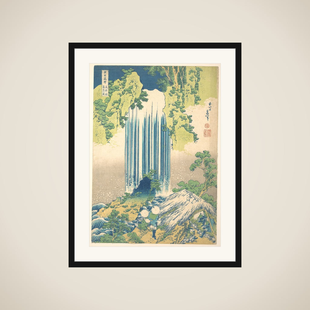 Yōrō Waterfall in Mino Province (Mino no Yōrō no taki), from the series A Tour of Waterfalls in Various Provinces (Shokoku taki meguri) framed