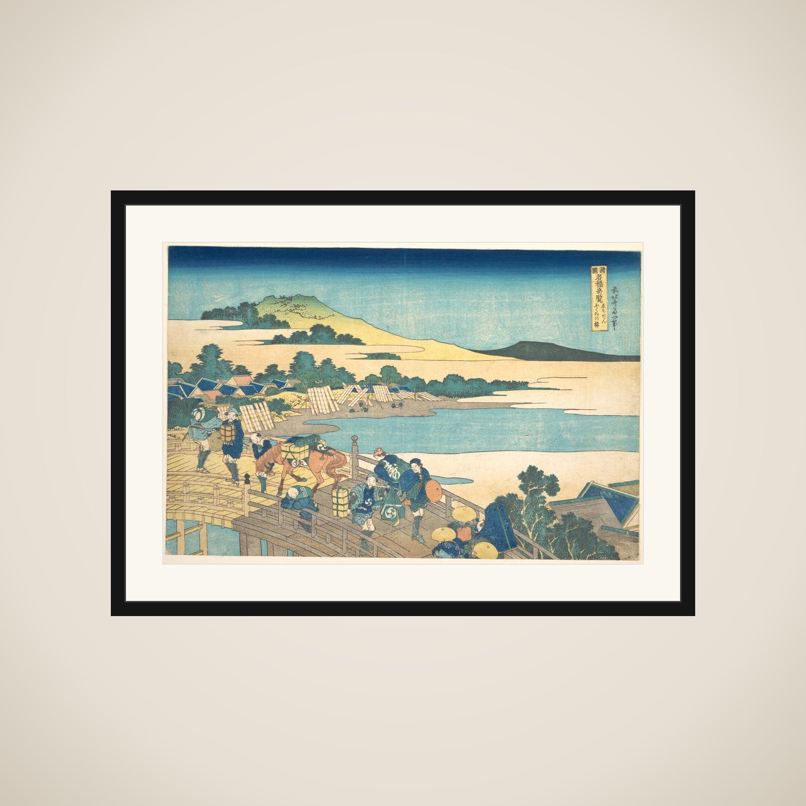 Fukui Bridge in Echizen Province (Echizen Fukui no hashi), from the series Remarkable Views of Bridges in Various Provinces (Shokoku meikyō kiran) framed