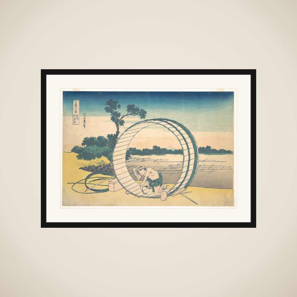 Fujimigahara in Owari Province (Bishū Fujimigahara), from the series Thirty-six Views of Mount Fuji (Fugaku sanjūrokkei) framed