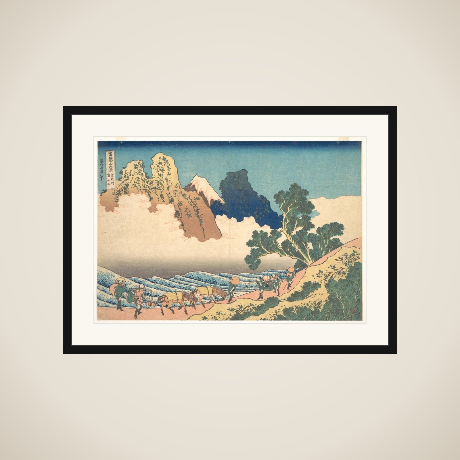 View from the Other Side of Fuji from the Minobu River (Minobugawa ura Fuji), from the series Thirty-six Views of Mount Fuji (Fugaku sanjūrokkei) framed
