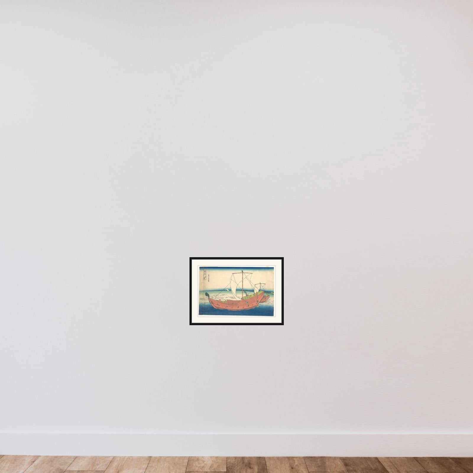 At Sea off Kazusa (Kazusa no kairo), from the series Thirty-six Views of Mount Fuji (Fugaku sanjūrokkei) framed — shown to scale
