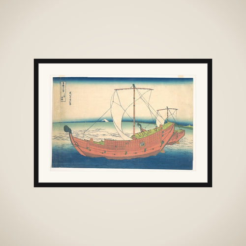 At Sea off Kazusa (Kazusa no kairo), from the series Thirty-six Views of Mount Fuji (Fugaku sanjūrokkei) framed