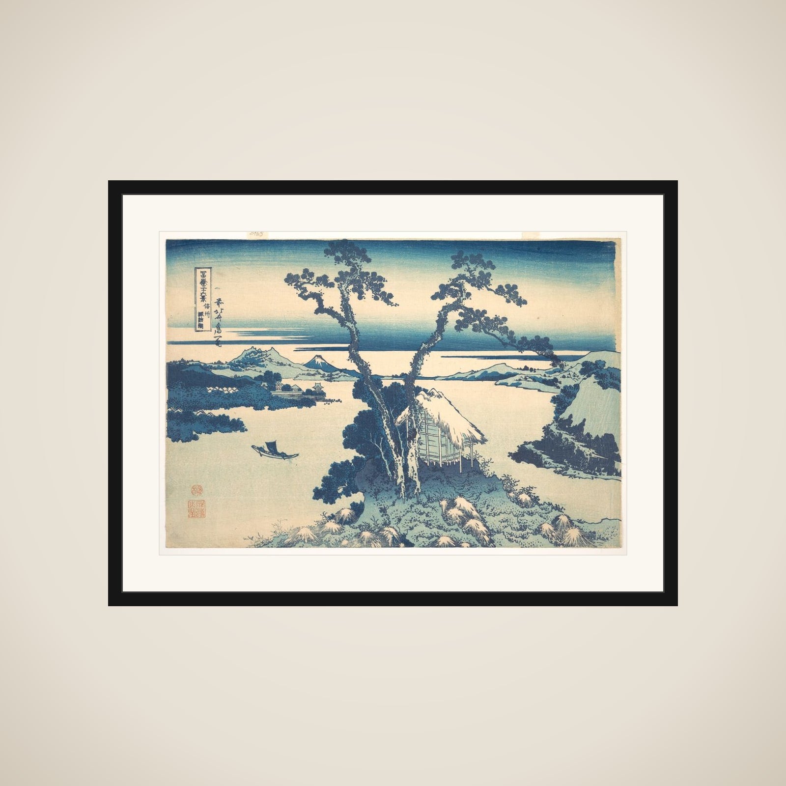 Lake Suwa in Shinano Province (Shinshū Suwako), from the series Thirty-six Views of Mount Fuji (Fugaku sanjūrokkei) framed