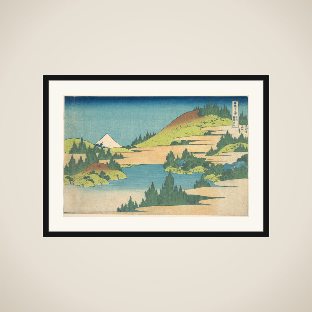 The Lake at Hakone in Sagami Province (Sōshū Hakone kosui), from the series Thirty-six Views of Mount Fuji (Fugaku sanjūrokkei) framed