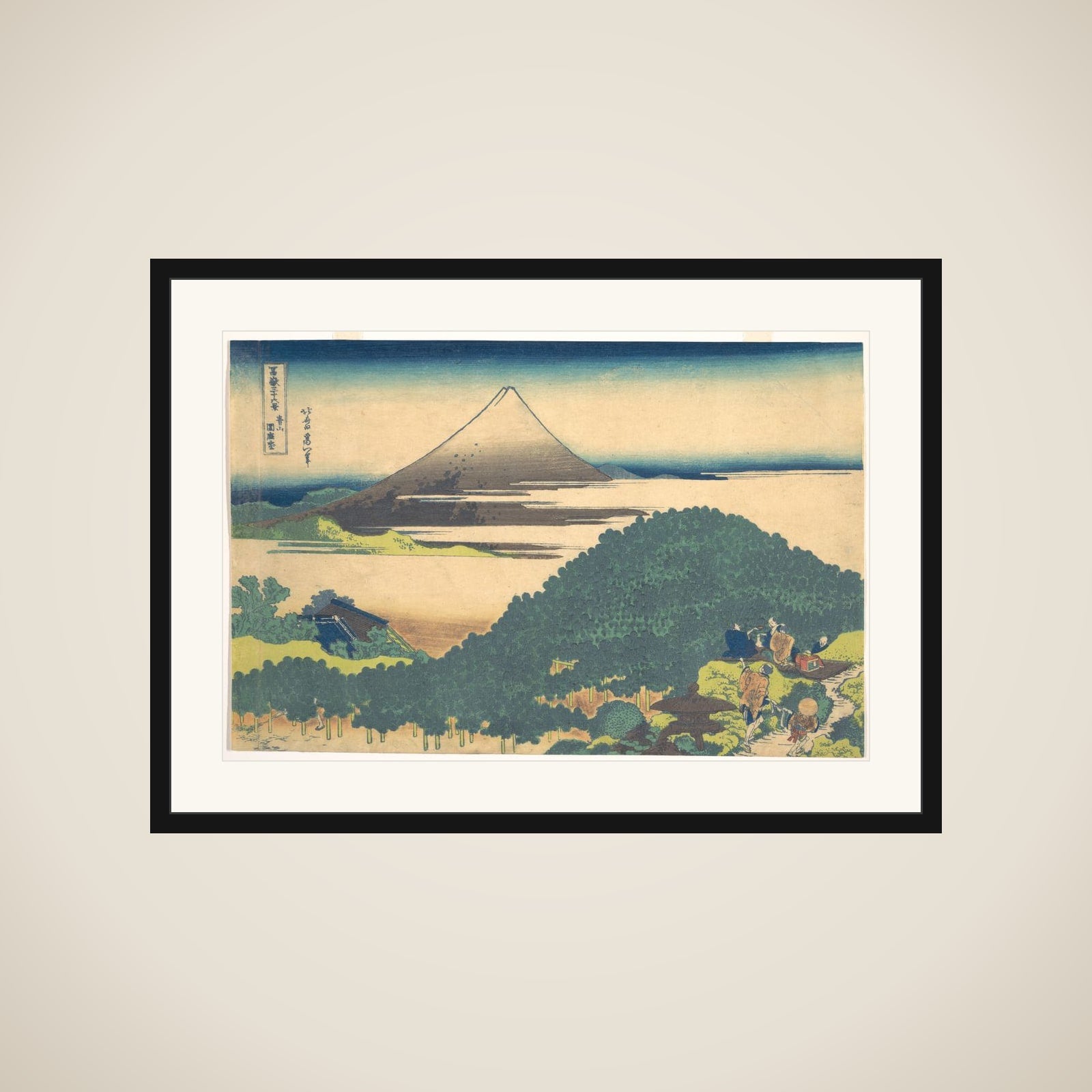 Cushion Pine at Aoyama (Aoyama enza no matsu), from the series Thirty-six Views of Mount Fuji (Fugaku sanjūrokkei) framed