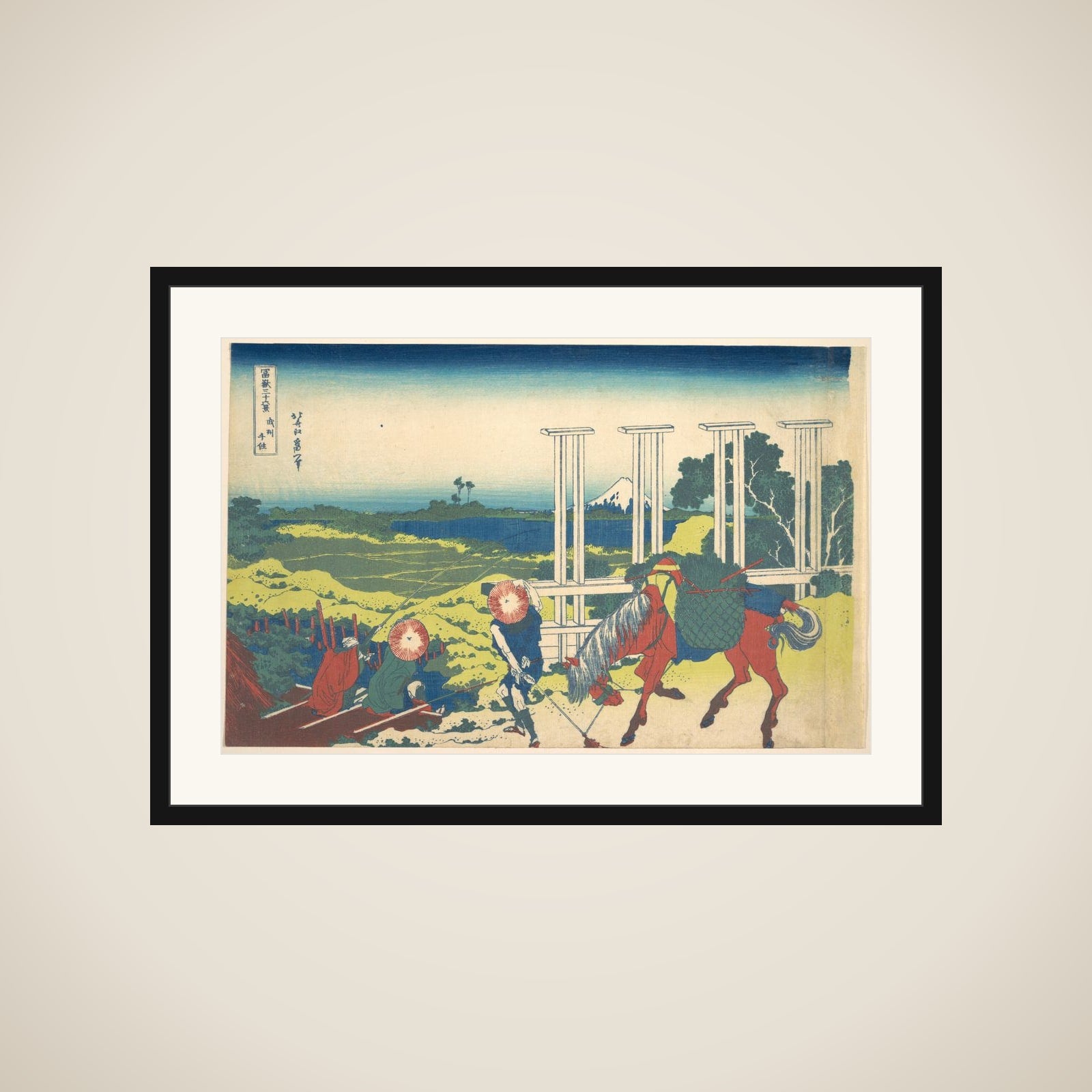 Senju in Musashi Province (Bushū Senju), from the series Thirty-six Views of Mount Fuji (Fugaku sanjūrokkei) framed