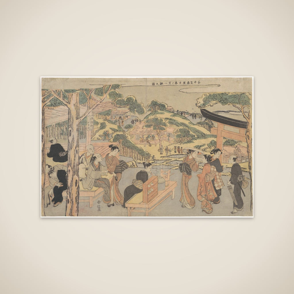 Osen of the Kagiya Teahouse at Kasamori Shrine with a View of Nippori in Yanaka unframed print