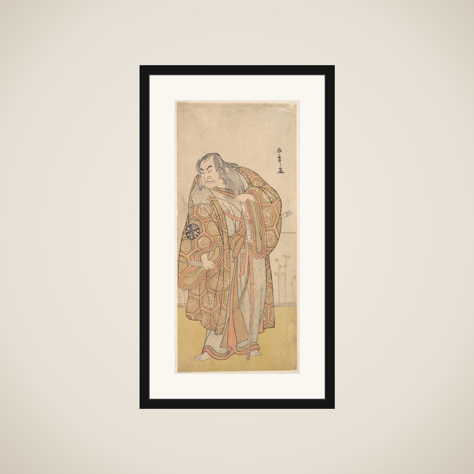 Ikunojo III as Chiyosaki Striking the Chozubachi; a Shower of Gold Coin Flies framed