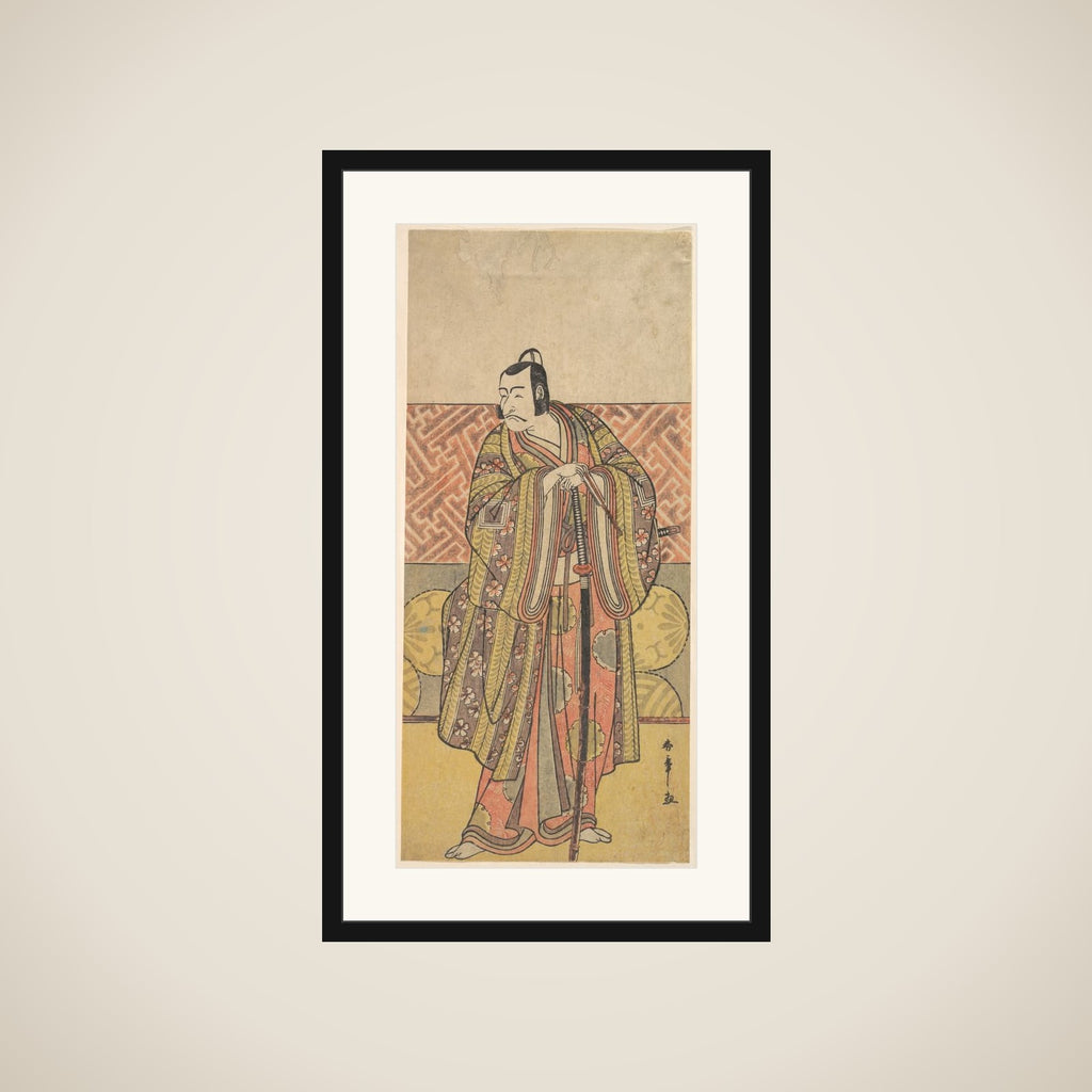 Ichikawa Danjuro V as Kudo Suketsune, Richly Attired, Leaning on His Sword framed