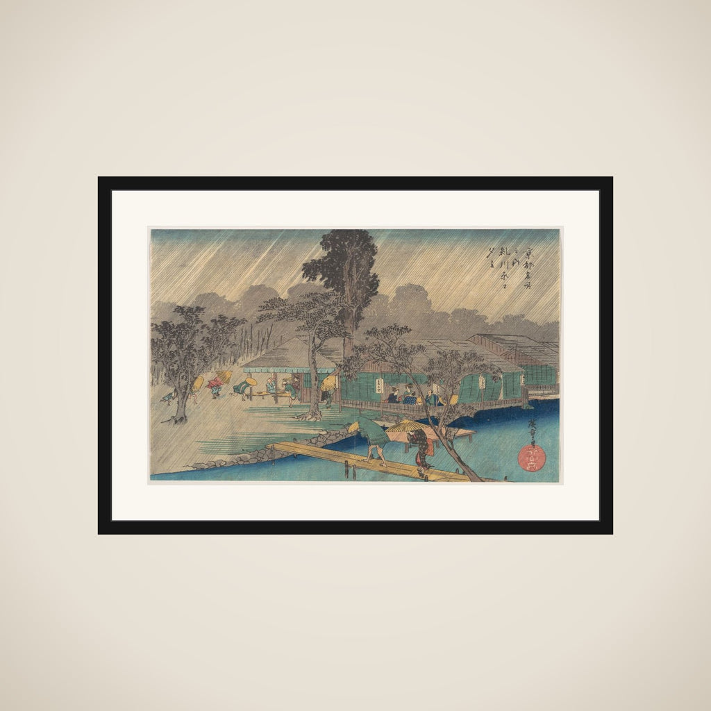 Tea-houses on the Bank of the Tadasu River in a Shower framed
