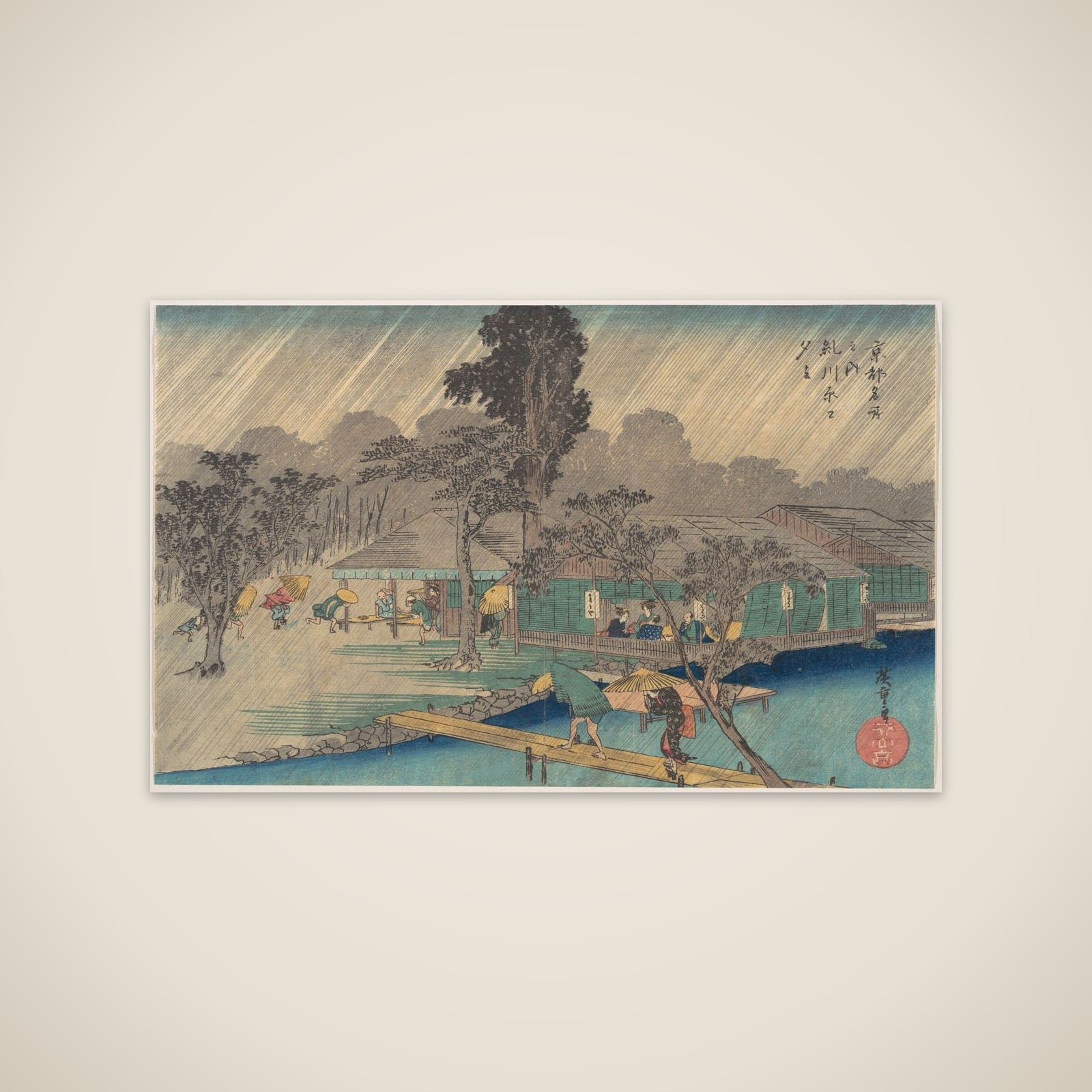 Tea-houses on the Bank of the Tadasu River in a Shower unframed print
