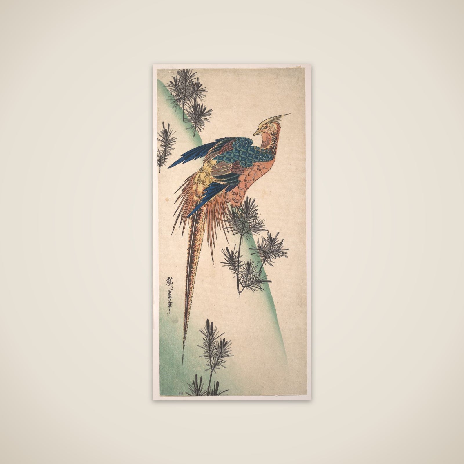 Pheasant and Pine-trees on Snowy Hillside unframed print