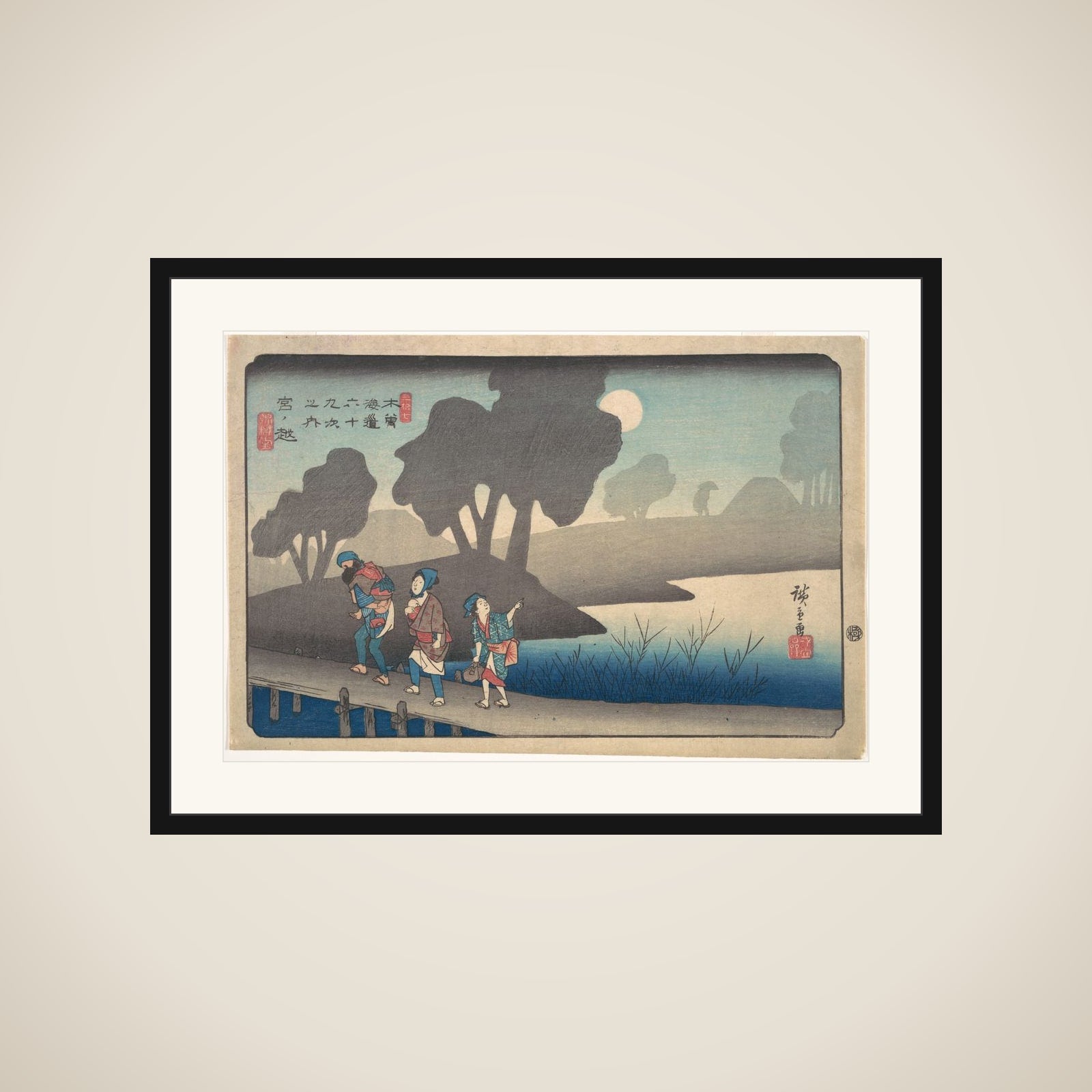 Moonlit Night at Miyanokoshi, from The Sixty-nine Stations of the Kisokaidō framed