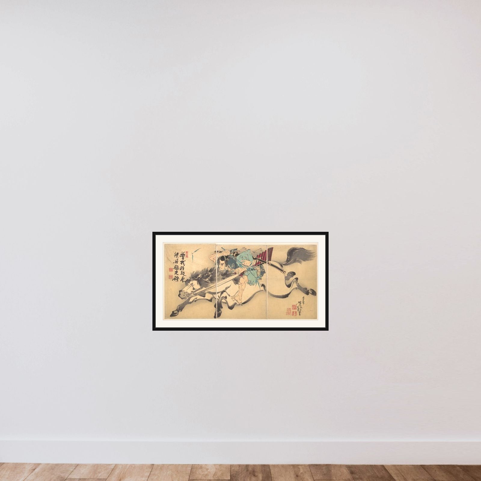 Horse and Rider framed — shown to scale