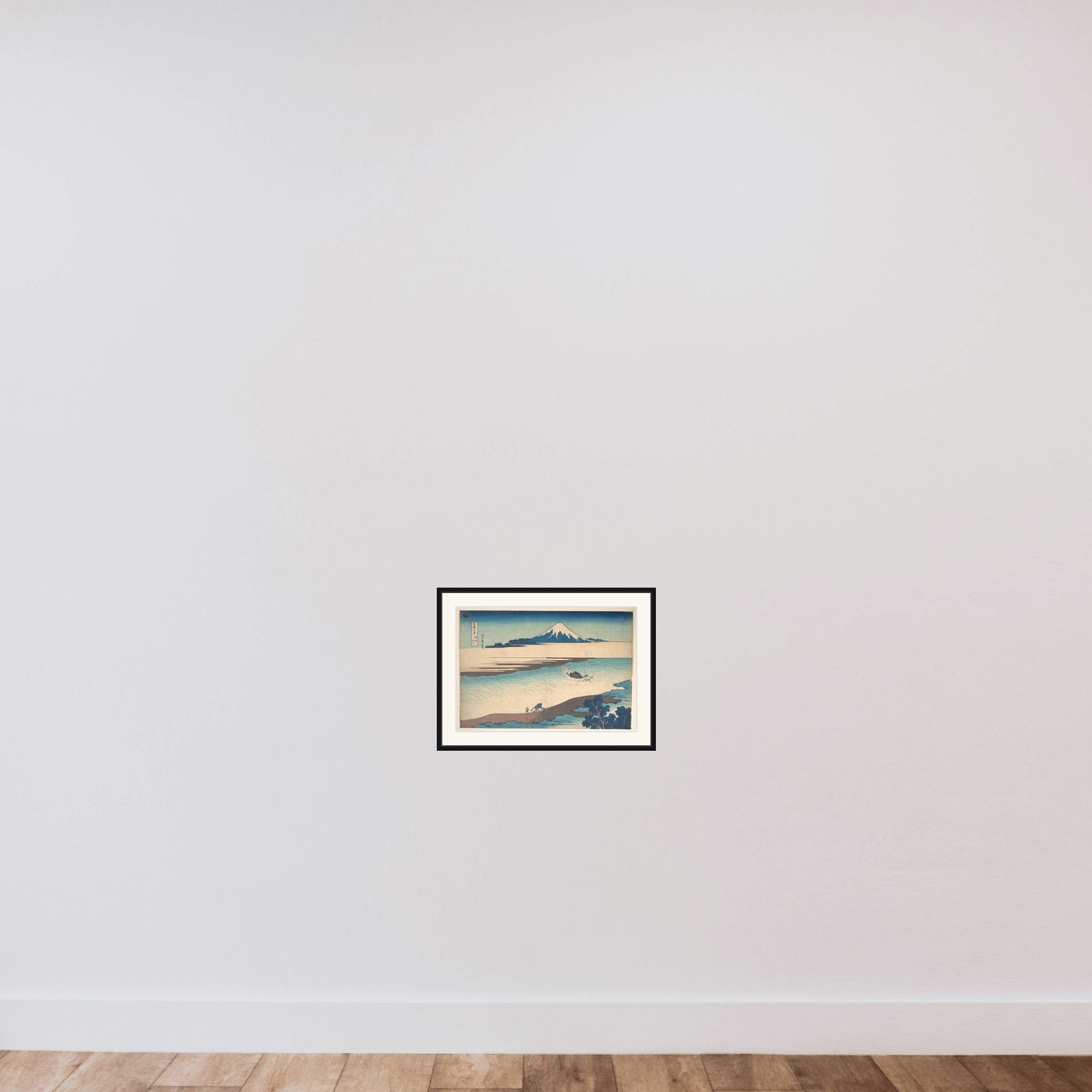 Fuji—The Tama River, Musashi Province, from the series Thirty-six Views of Mount Fuji (Fugaku sanjūrokkei) framed — shown to scale