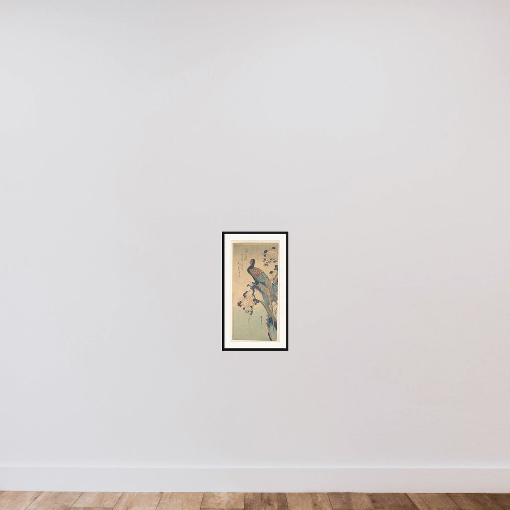 Pheasant with Chrysanthemums framed — shown to scale