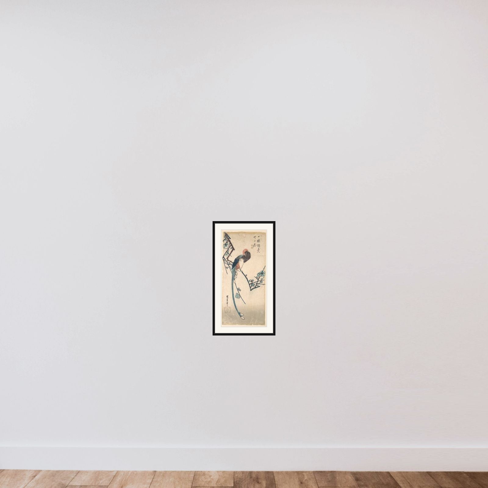 Long Tailed Bird framed — shown to scale