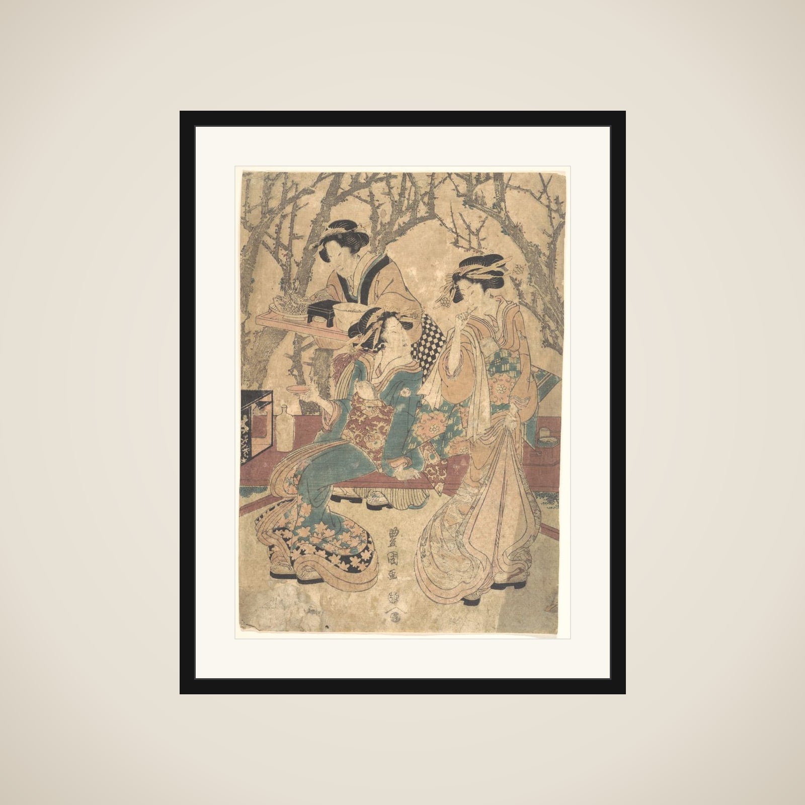 Three Women Dining Before a Group of Trees framed
