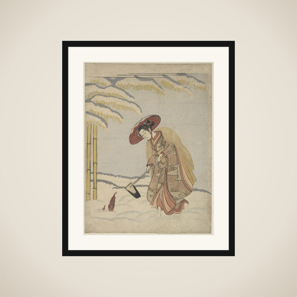 Woman Digging Bamboo Shoots in the Snow, or Parody of Meng Zong (Mōsō), from Twenty-Four Paragons of Filial Piety framed