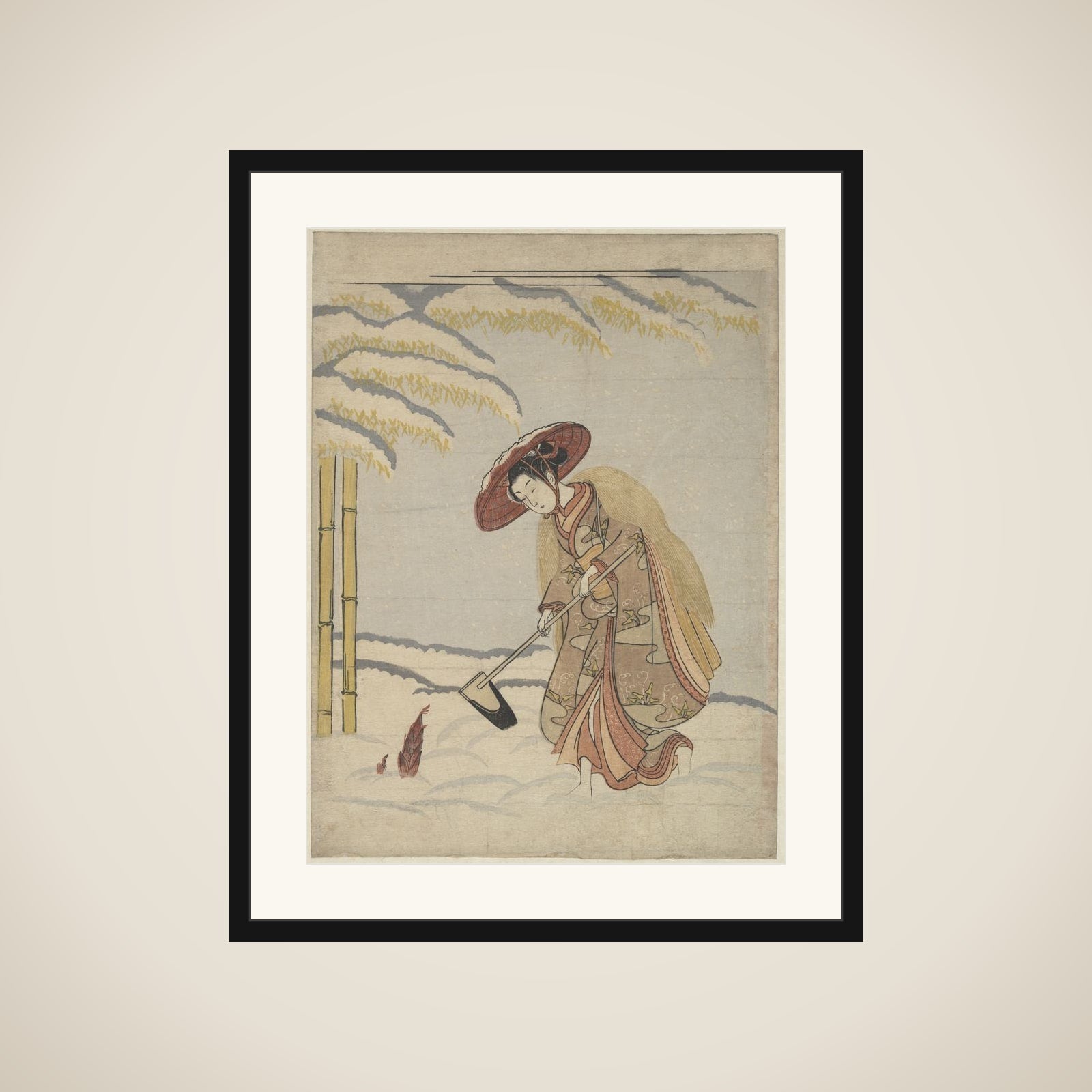 Woman Digging Bamboo Shoots in the Snow, or Parody of Meng Zong (Mōsō), from Twenty-Four Paragons of Filial Piety framed