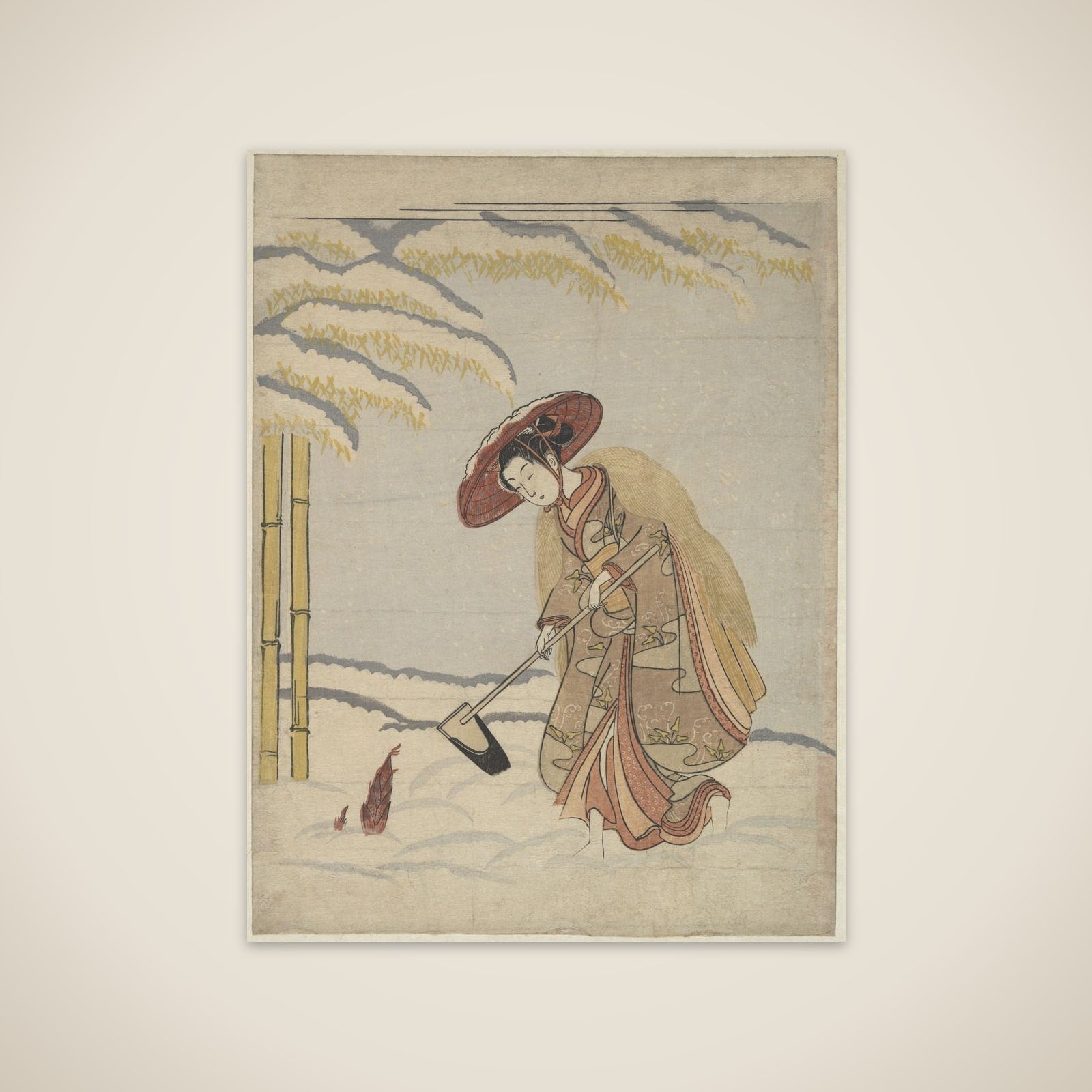 Woman Digging Bamboo Shoots in the Snow, or Parody of Meng Zong (Mōsō), from Twenty-Four Paragons of Filial Piety unframed print