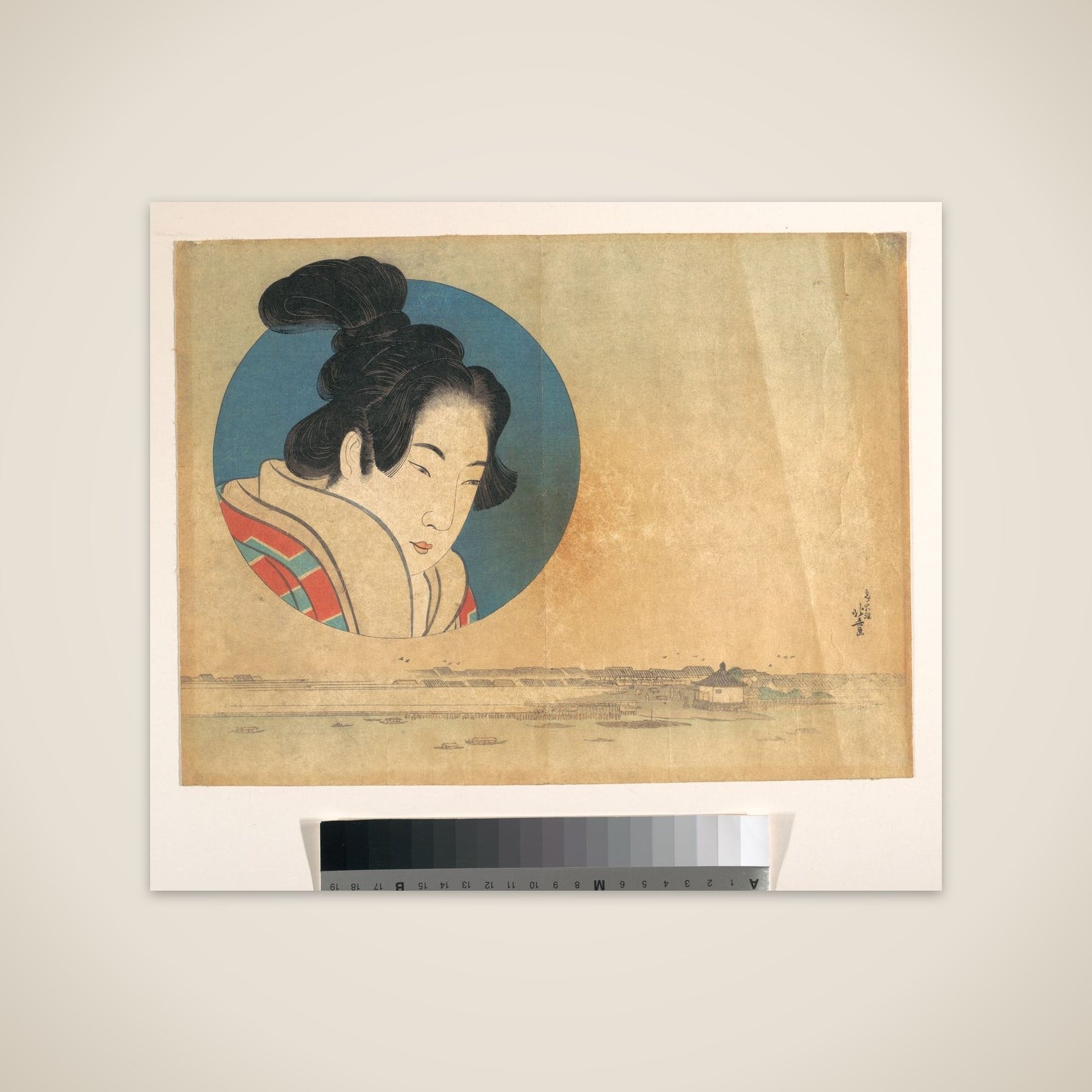 Portrait of a Woman in Large Circle with Landscape Below unframed print