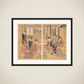 Two Young Women Playing a Game of Sugoroku framed