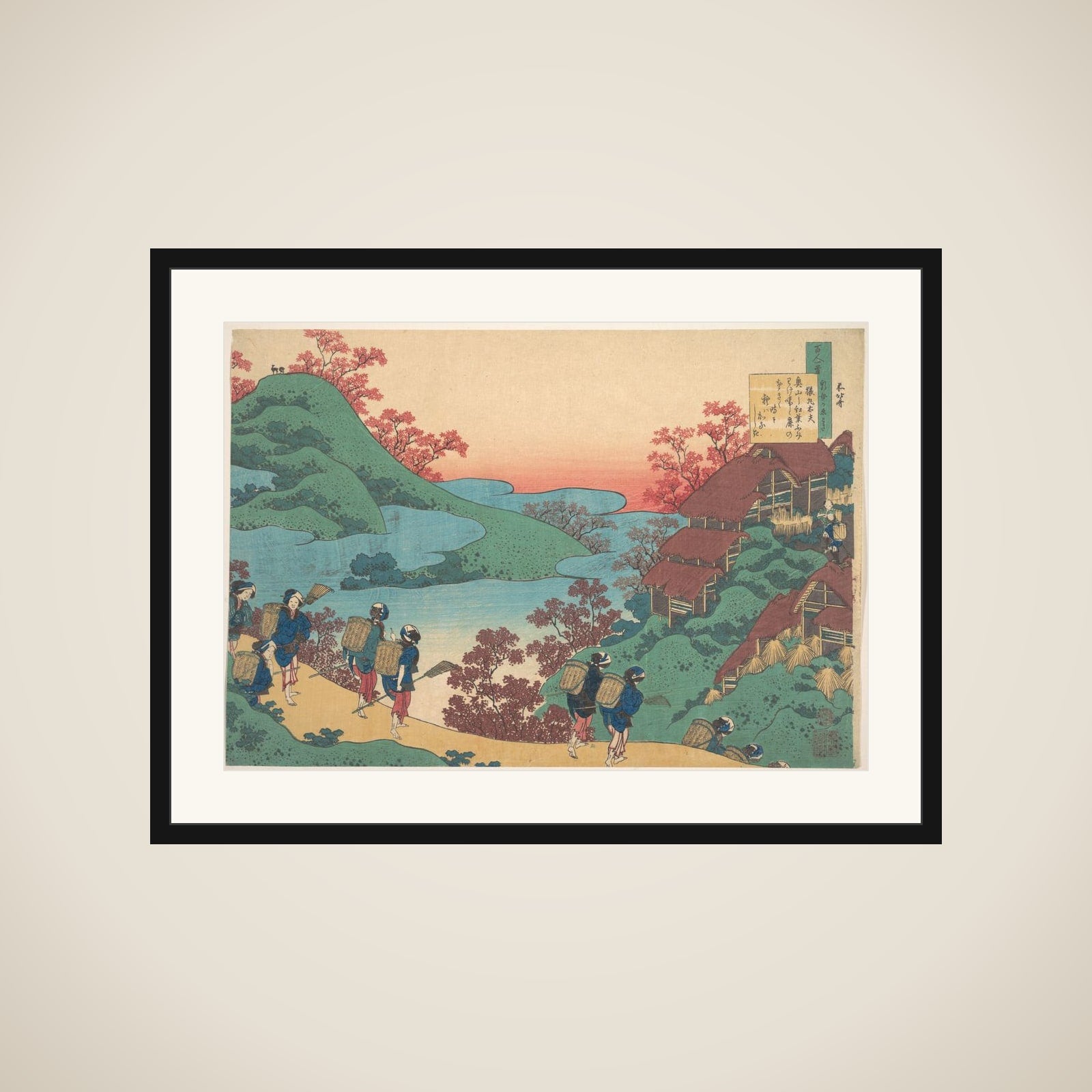 Poem by Sarumaru Dayū, from the series One Hundred Poems Explained by the Nurse (Hyakunin isshu uba ga etoki) framed