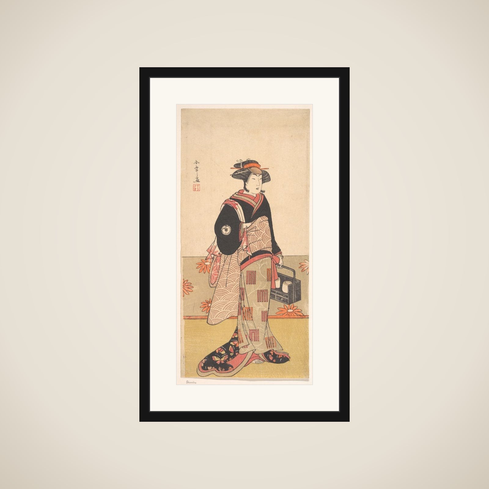 The Actor Iwai Hanshiro IV as a Woman in a Black Kimono framed