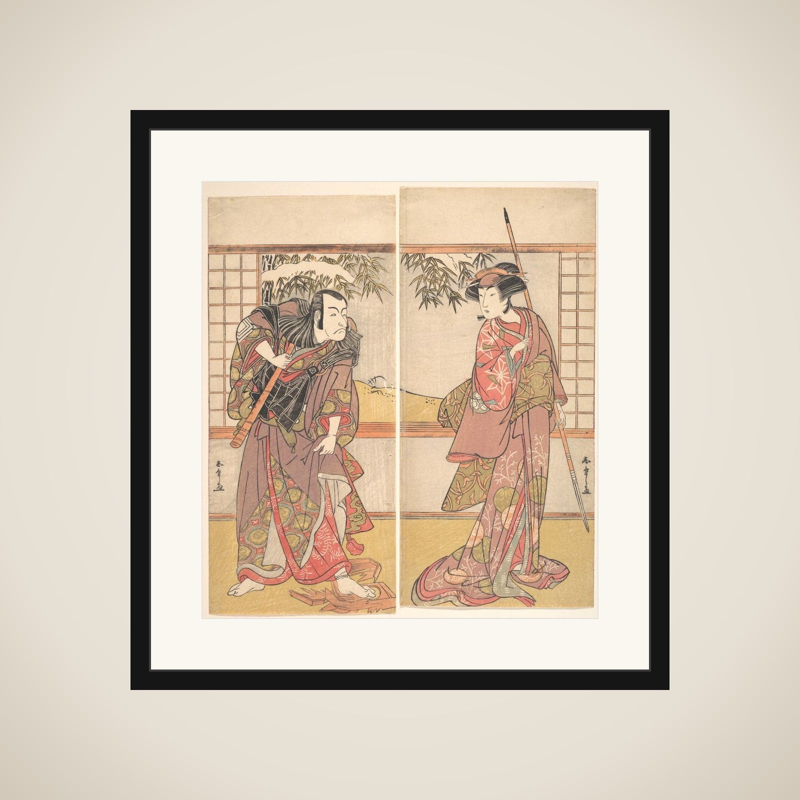 Kabuki Actors Osagawa Tsuneyo II and Ichikawa Danjūrō V framed
