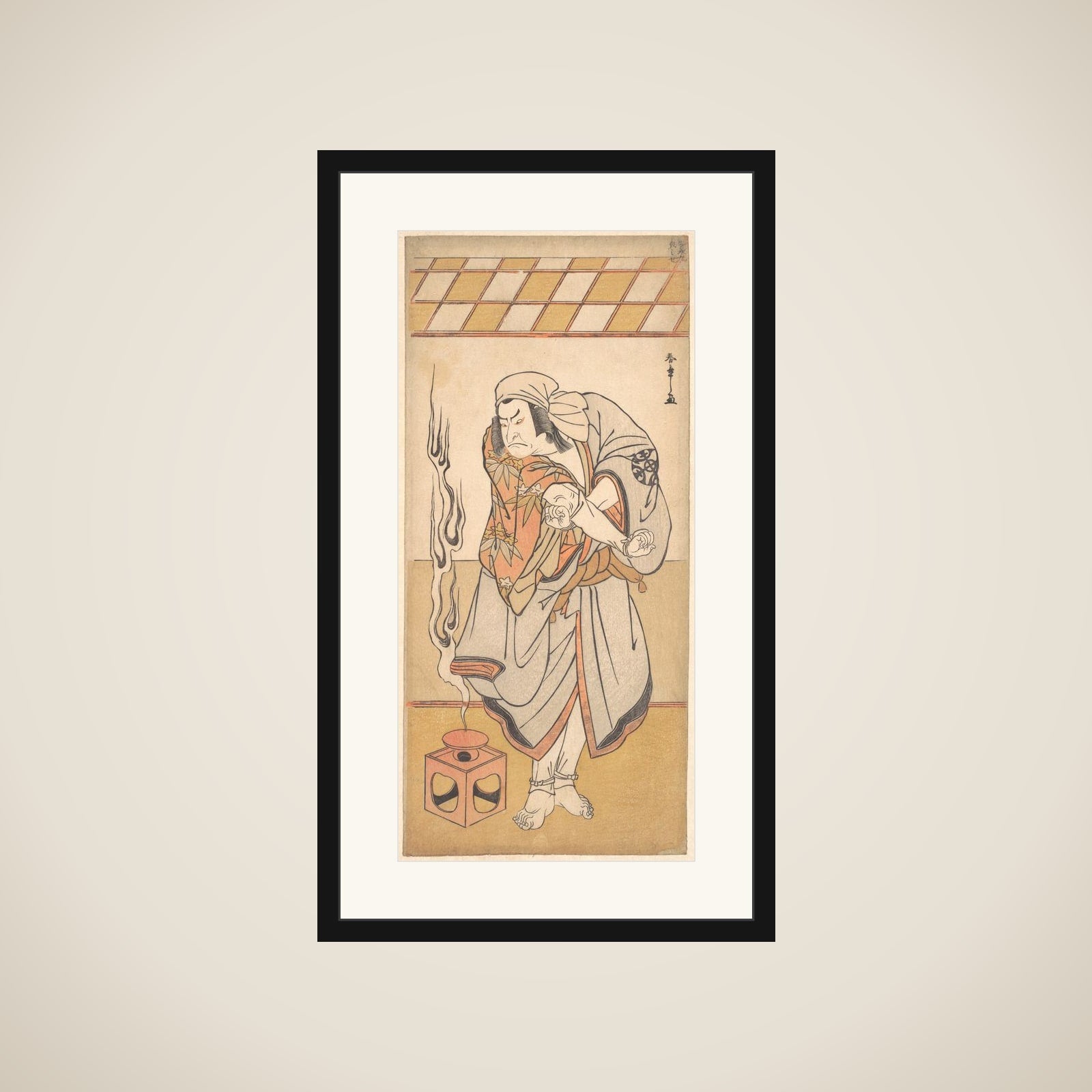 The First Nakamura Nakazo in the Role of Chinzei Hachiro in the Drama "Kite Kaeru nishiki no wakayagi" framed