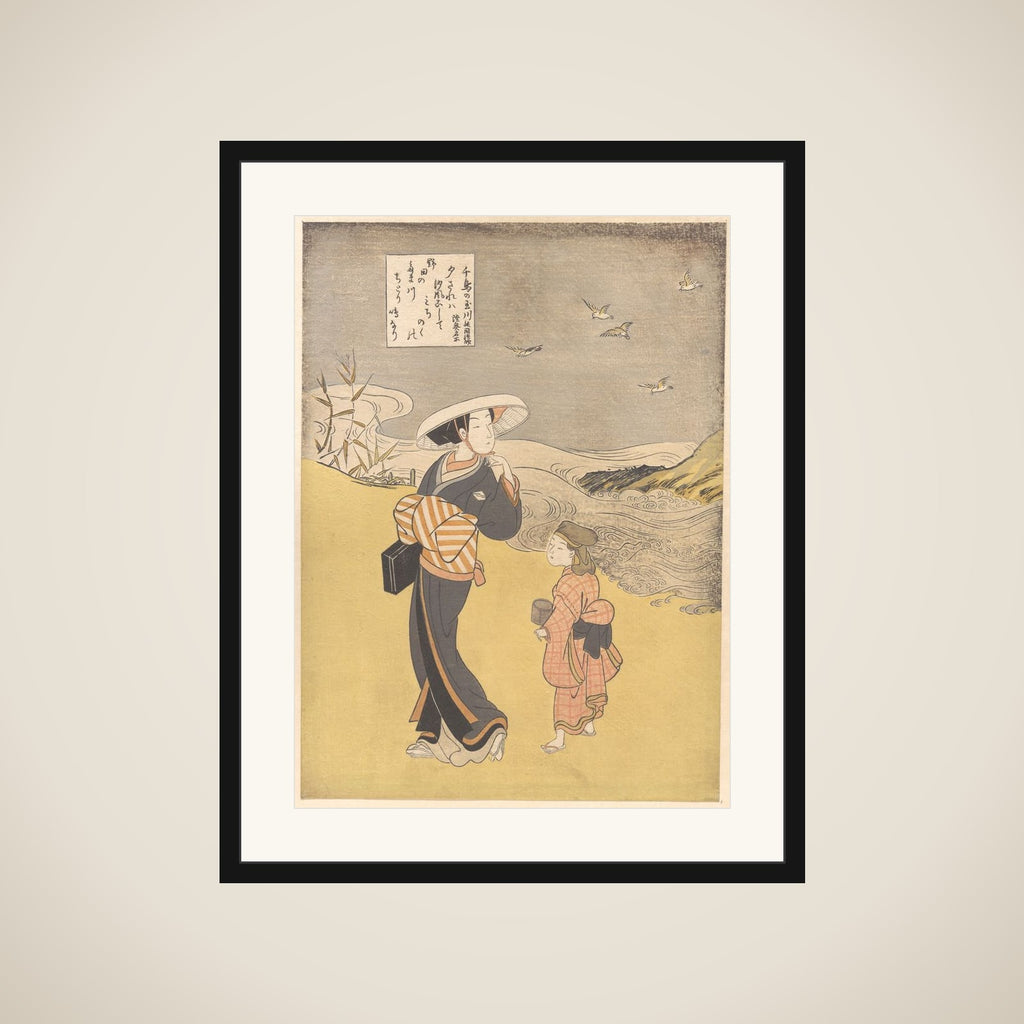 “The Jewel River of Plovers, a Famous Place in Mutsu Province,” from the series Six Jewel Rivers (Mu Tamagawa: Chidori no Tamagawa, Mutsu meisho) framed