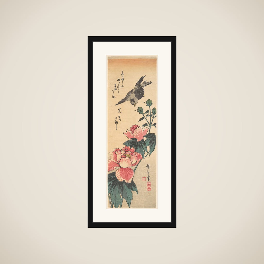 Sparrow and Hibiscus framed