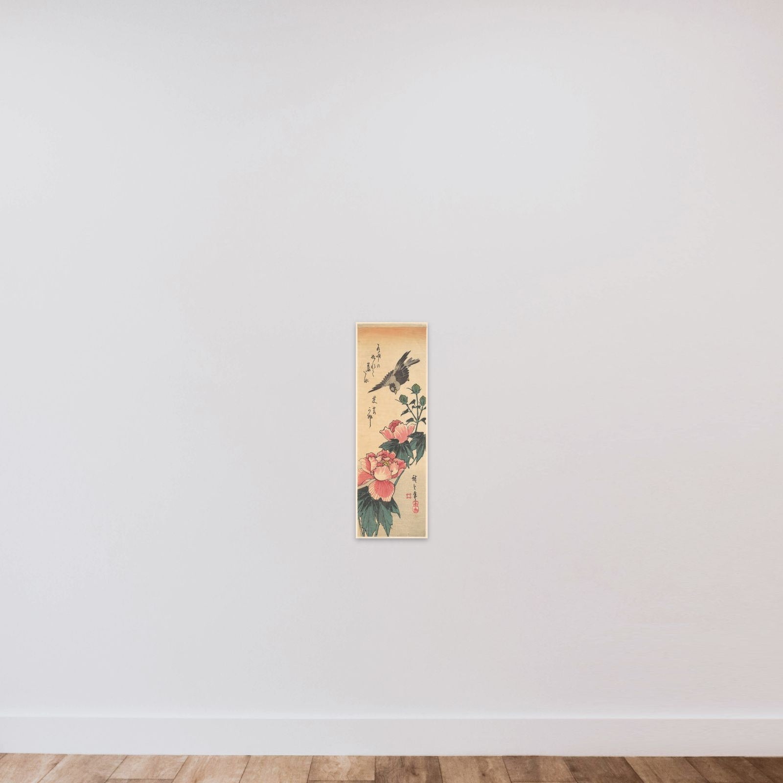 Sparrow and Hibiscus unframed — shown to scale