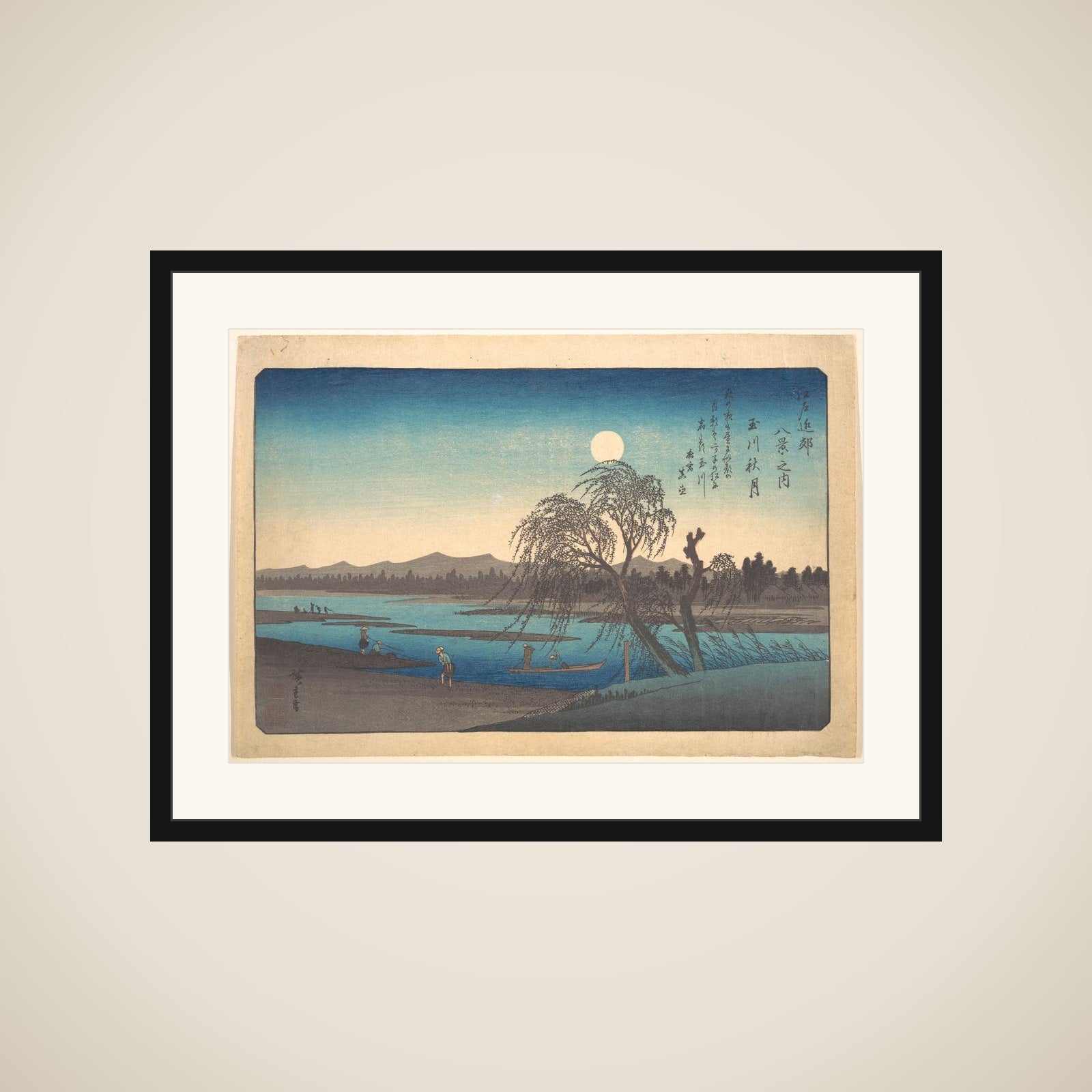 Autumn Moon on the Tama River framed