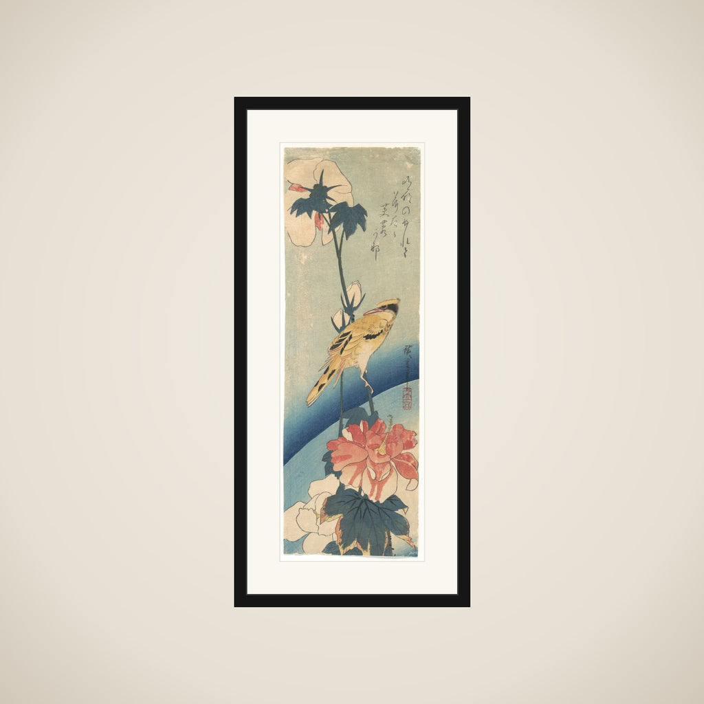 Crested Yellow Bird and Hibiscus framed