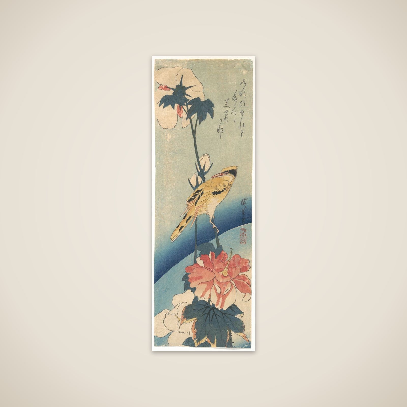 Crested Yellow Bird and Hibiscus unframed print
