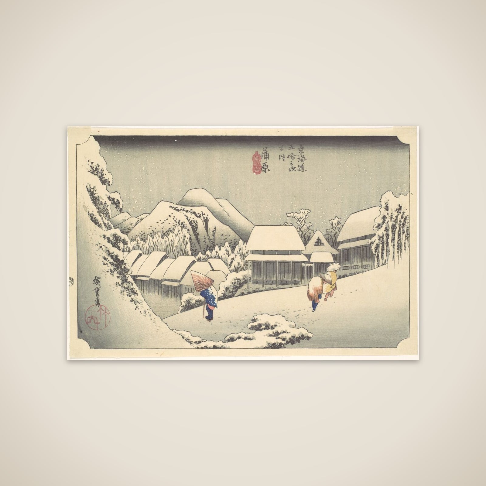 Evening Snow at Kanbara, from the series "Fifty-three Stations of the Tōkaidō" unframed print