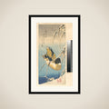 Mallard Duck and Snow-covered Reeds framed