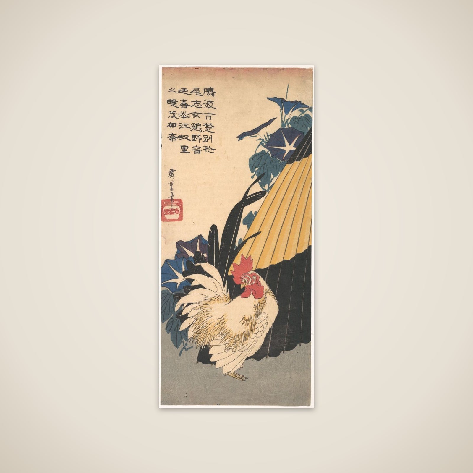 Rooster, Umbrella, and Morning Glories unframed print